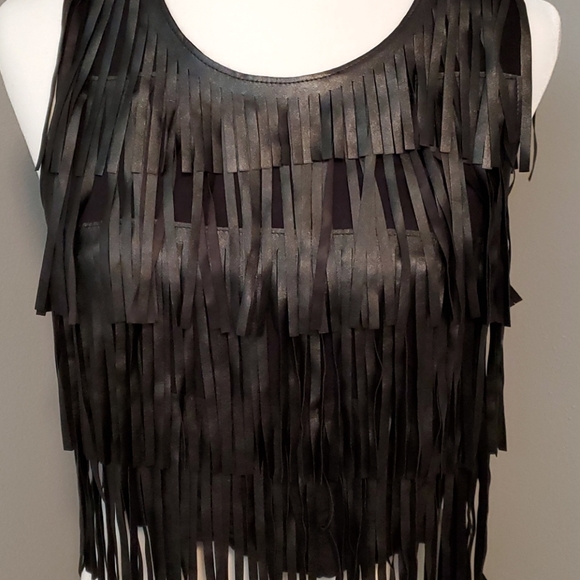 WET SEAL BLACK FRINGE HALTER TANK TOP - Picture 2 of 6
